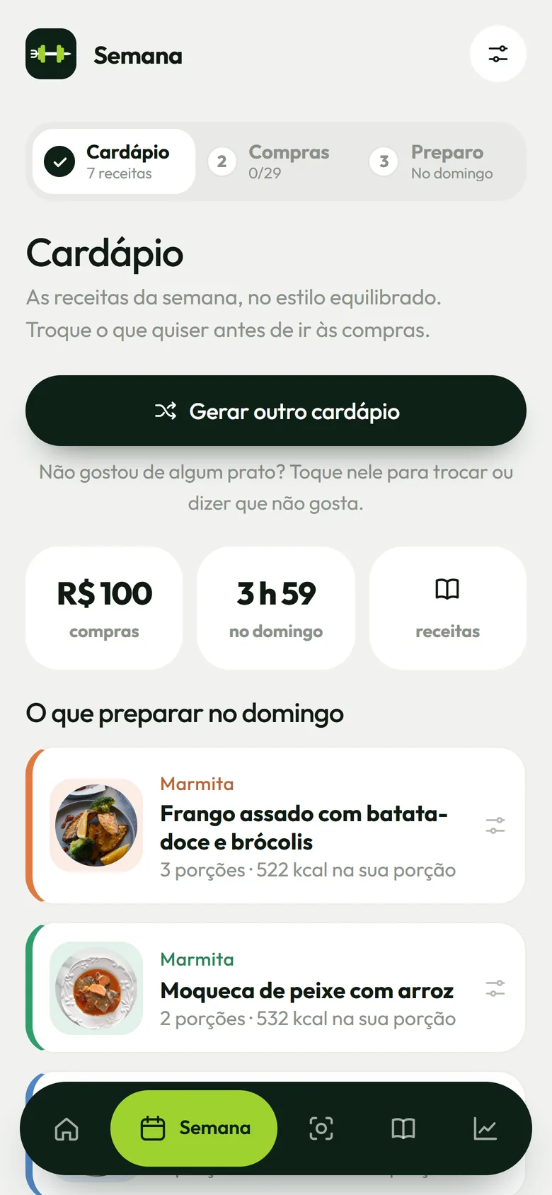 Cardápio da semana